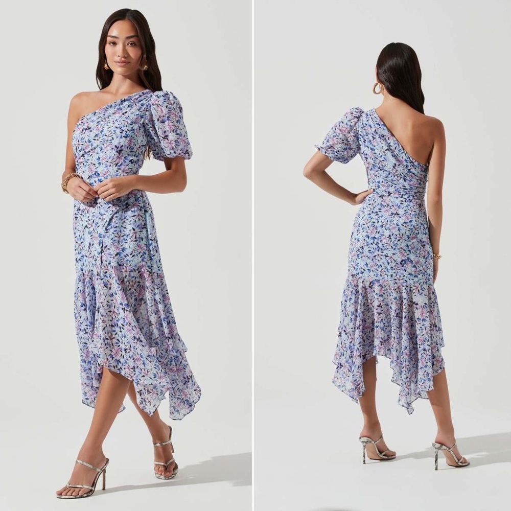 Astr the Label | Santorini One Shoulder Floral Midi Dress | Sz M